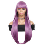 28 inches Platinum Blonde Wigs Women's Silky Long Straight Wig Heat Resistant Synthetic Wig With Bangs Hair Wig for Women