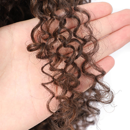 Short Afro Kinky Curly Wigs for Women Side Curved Side Part Natural Looking Big,Bouncy and Super Soft Premium Synthetic Afro Curls Wigs for Women brown highlights