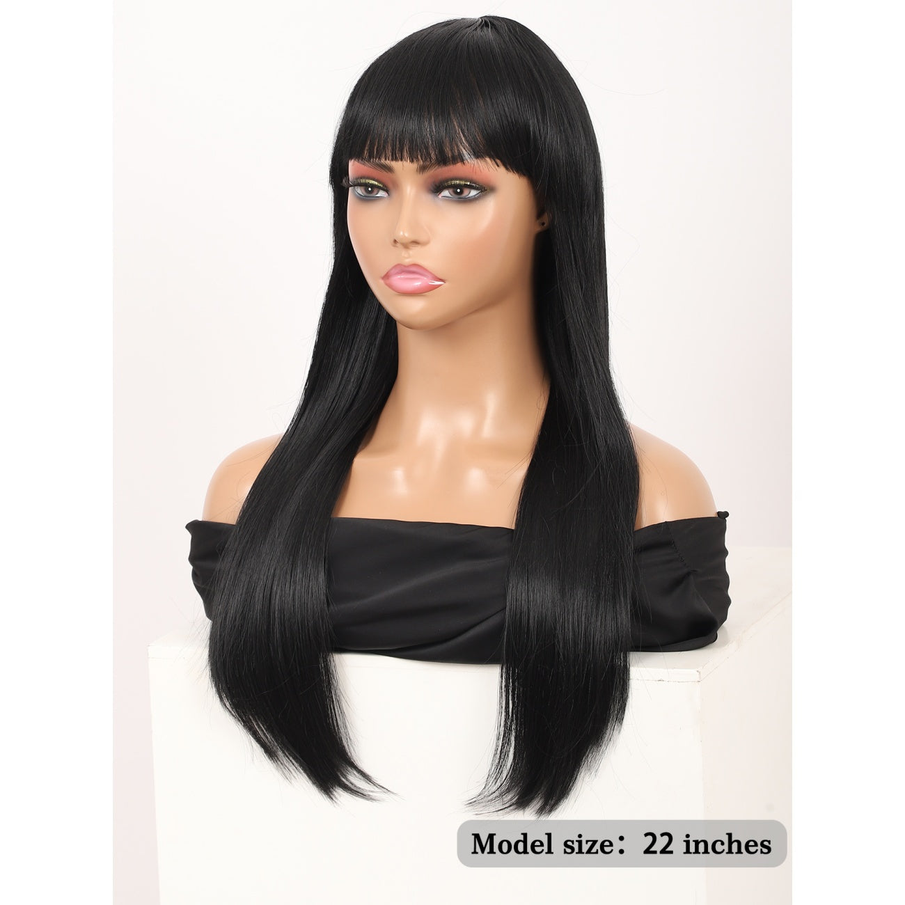 22" Long Straight Silky Smooth Synthetic Hair Wigs with Bangs for Women High Temperature Yaki Texture Full Hair Wigs for Women (Black)