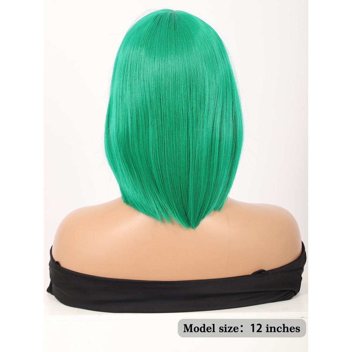 Green Short Straight Bob Wig with Bangs Yaki Short Wig Glueless Natural Look Easy Wear 12"