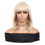 Bob Wigs for Women Short Straight Bob Wig with Hair Bangs Natural Looking Heat Resistant Synthetic Hair Wigs for Women 13 Inches (Light Blonde)