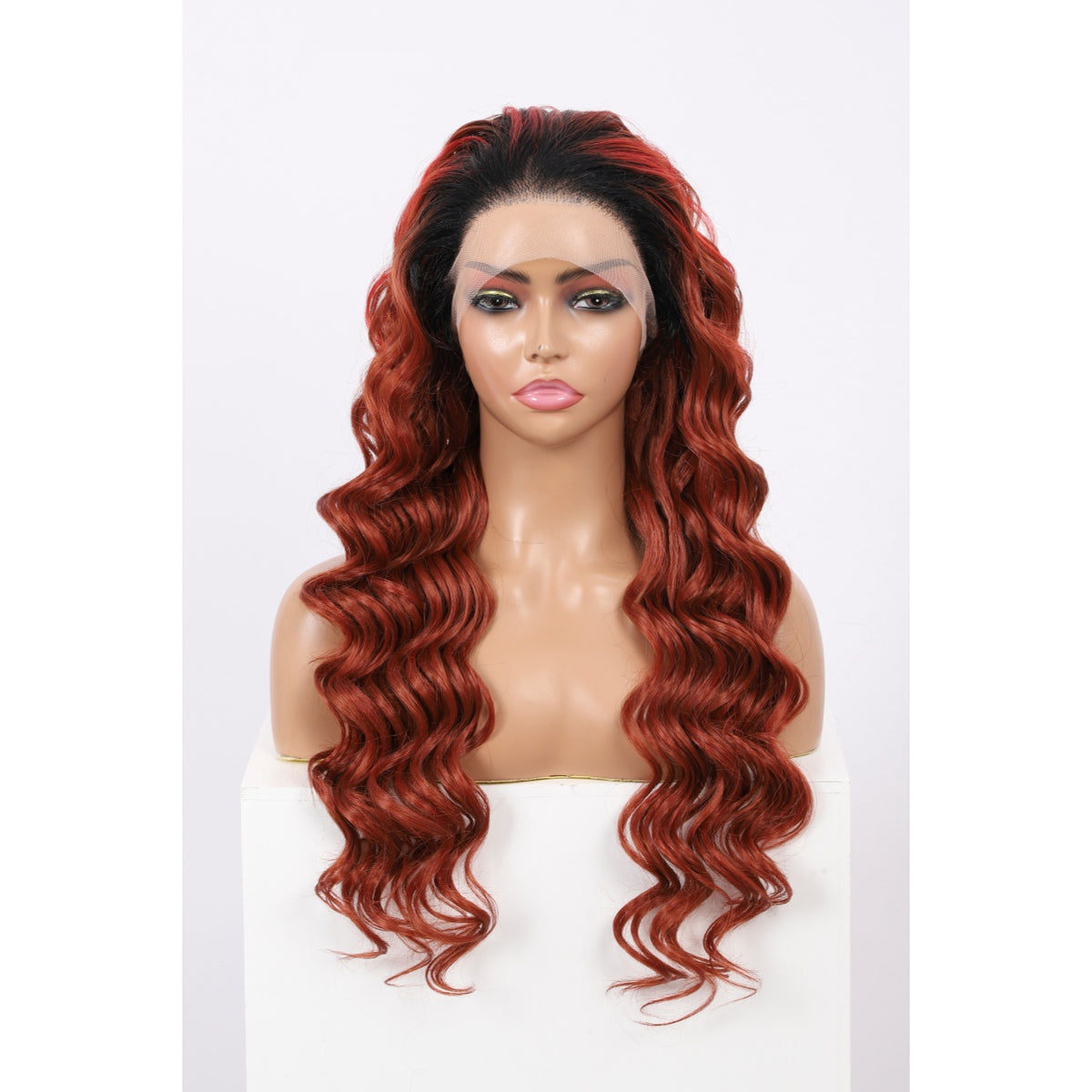 24 Inch Long Loose Deep Wave Wig Synthetic Lace Front Wig for Women Ombre Mix Red Curly Wig Darily Party Dress Women Wigs