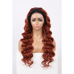 24 Inch Long Loose Deep Wave Wig Synthetic Lace Front Wig for Women Ombre Mix Red Curly Wig Darily Party Dress Women Wigs