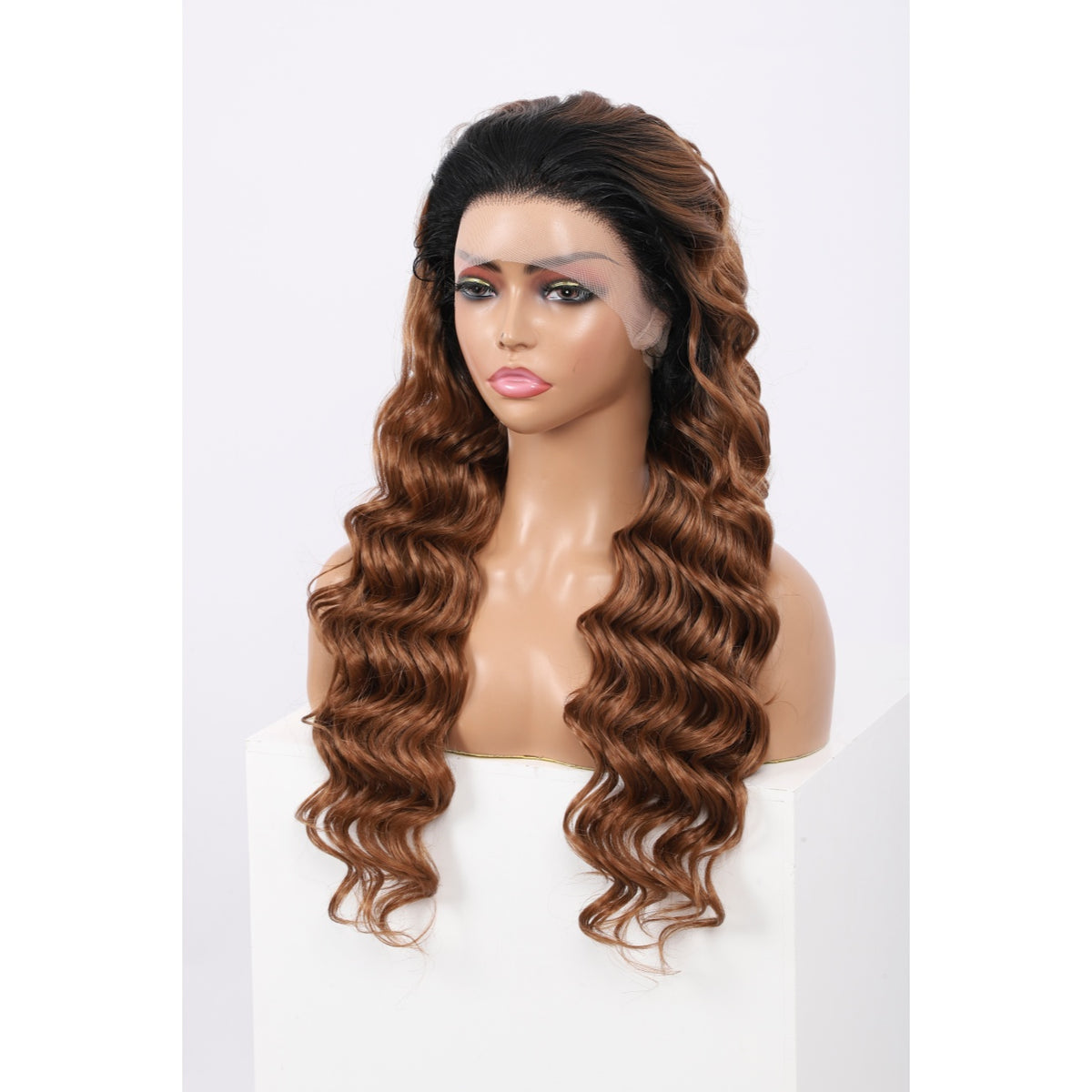 24 Inch Long Loose Deep Wave Wig Synthetic Lace Front Wig for Women Ombre Mix Brown Curly Wig Darily Party Dress Women Wigs