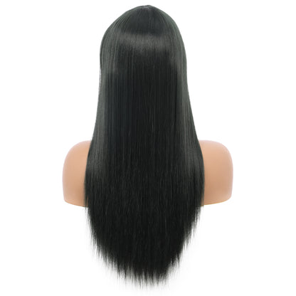 22" Long Straight Silky Smooth Synthetic Hair Wigs with Bangs for Women High Temperature Yaki Texture Full Hair Wigs for Women (Blackish Green)