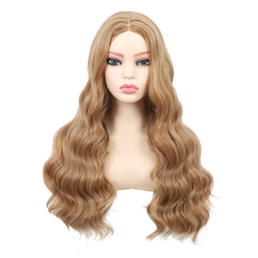 18 Inch T‑Part Lace Front Wig Middle Part Long Water Wave Wig Synthetic Wigs Darily Party Dress Women Wigs（Honey Blonde）