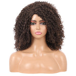 Short Afro Kinky Curly Wigs for Women Side Curved Side Part Natural Looking Big,Bouncy and Super Soft Premium Synthetic Afro Curls Wigs for Women brown highlights