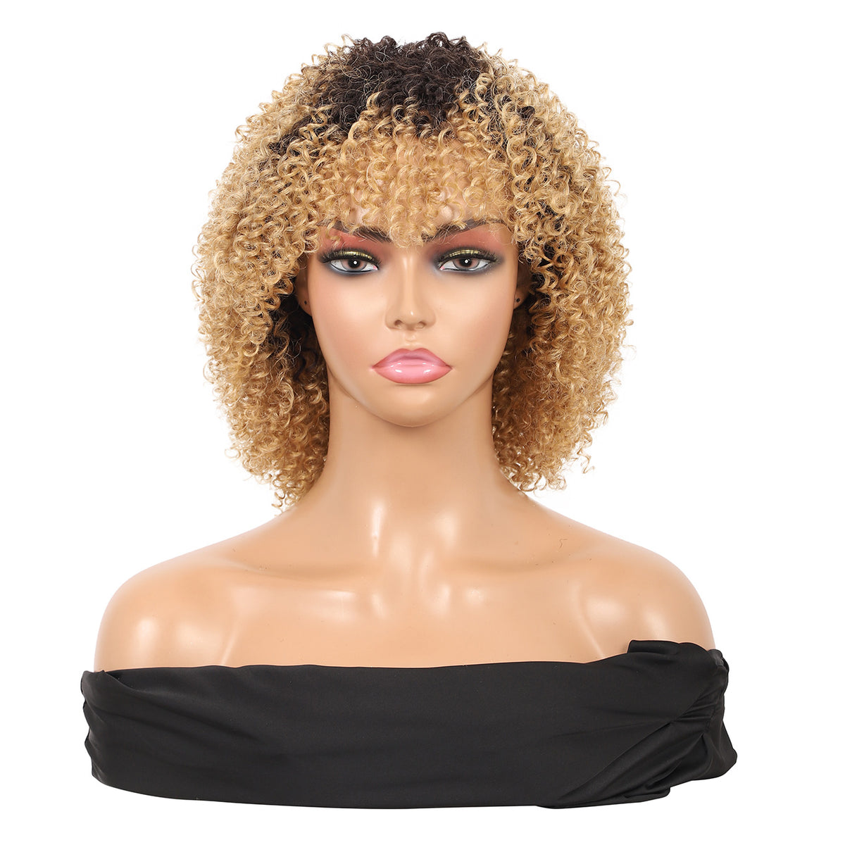8" Synthetic Short Afro Kinky Curly Wigs for Black Women Realistic Curly Wigs with Hair Bangs Lightweight Soft Bouncy Curls Hair Wigs（Ombre blonde 1）