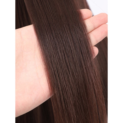 22" Long Straight Silky Smooth Synthetic Hair Wigs with Bangs for Women High Temperature Yaki Texture Full Hair Wigs for Women (Brown)