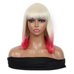 Bob Wigs for Women Short Straight Bob Wig with Hair Bangs Natural Looking Heat Resistant Synthetic Hair Wigs for Women 13 Inches (Blonde to Pink Ombre)