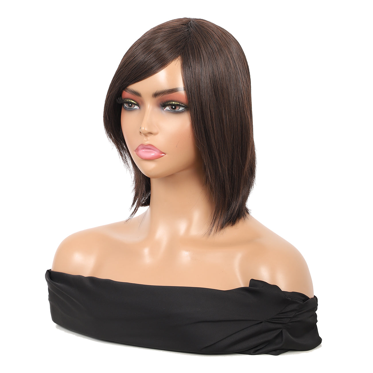 10'' Women's Edge Lace Brown Short Bob Wig with Hair Bangs Natural Looking Synthetic Wigs for Daily