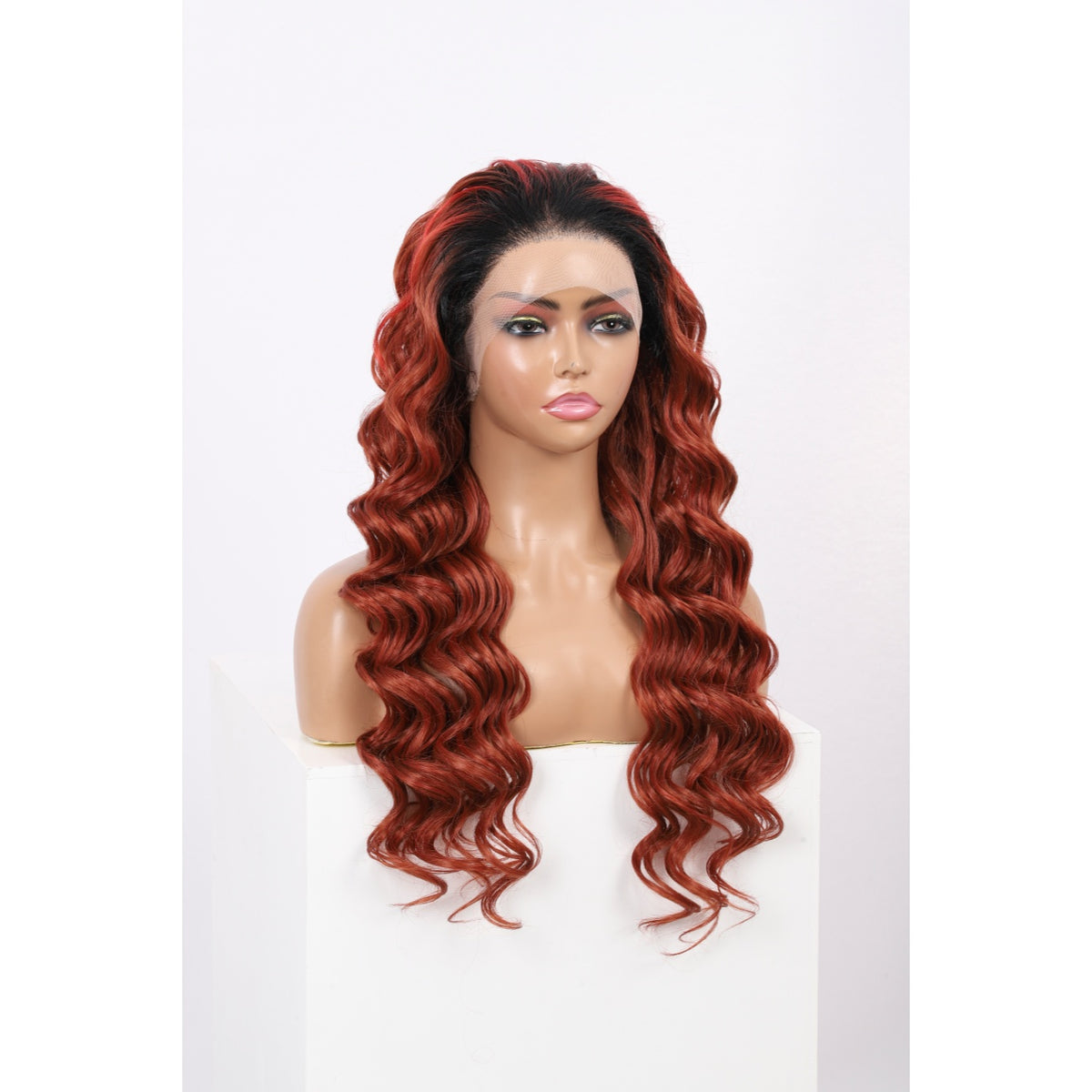 24 Inch Long Loose Deep Wave Wig Synthetic Lace Front Wig for Women Ombre Mix Red Curly Wig Darily Party Dress Women Wigs