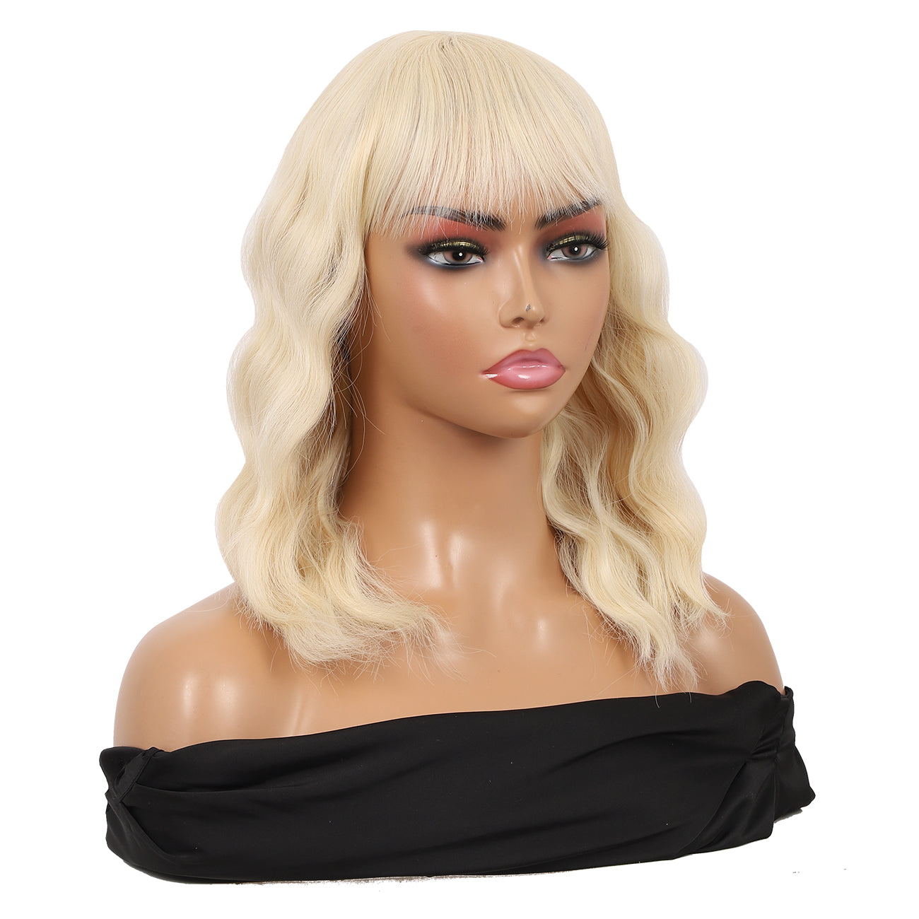 Short Synthetic Light Blonde Wig with Hair Bangs Short Wavy Curly Wig for Women -Natural Looking and Heat Resistant Full Head Hair Replacement Wig for Daily Wear or Costume Wig