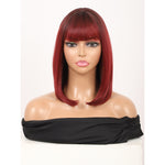 Bob Wigs for Women Short Straight Bob Wig with Hair Bangs Natural Looking Heat Resistant Synthetic Hair Wigs for Women 13 Inches (Burgundy)