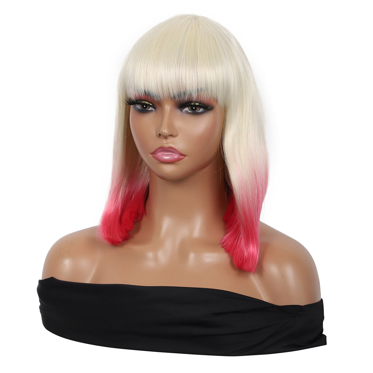 Bob Wigs for Women Short Straight Bob Wig with Hair Bangs Natural Looking Heat Resistant Synthetic Hair Wigs for Women 13 Inches (Blonde to Pink Ombre)