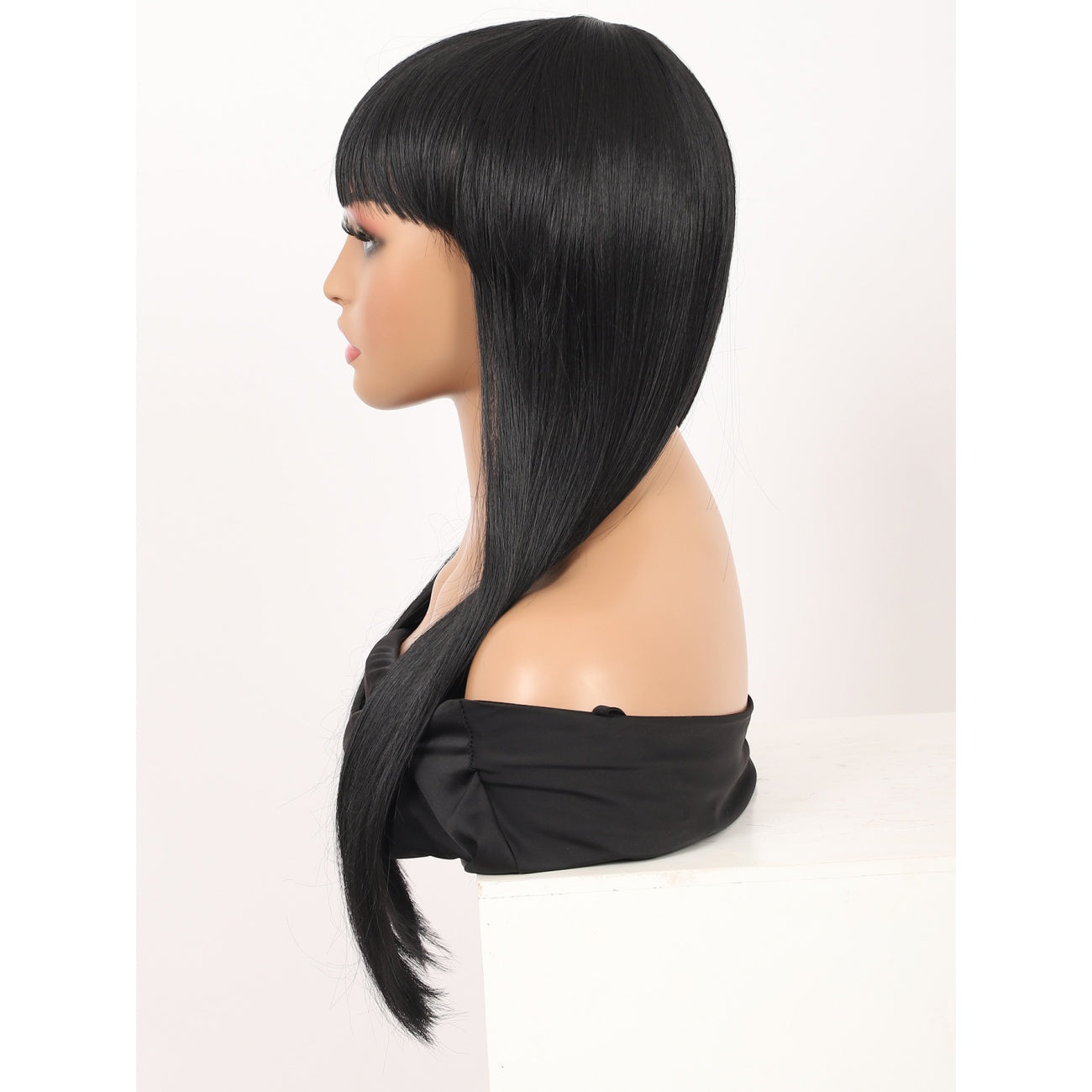 22" Long Straight Silky Smooth Synthetic Hair Wigs with Bangs for Women High Temperature Yaki Texture Full Hair Wigs for Women (Black)