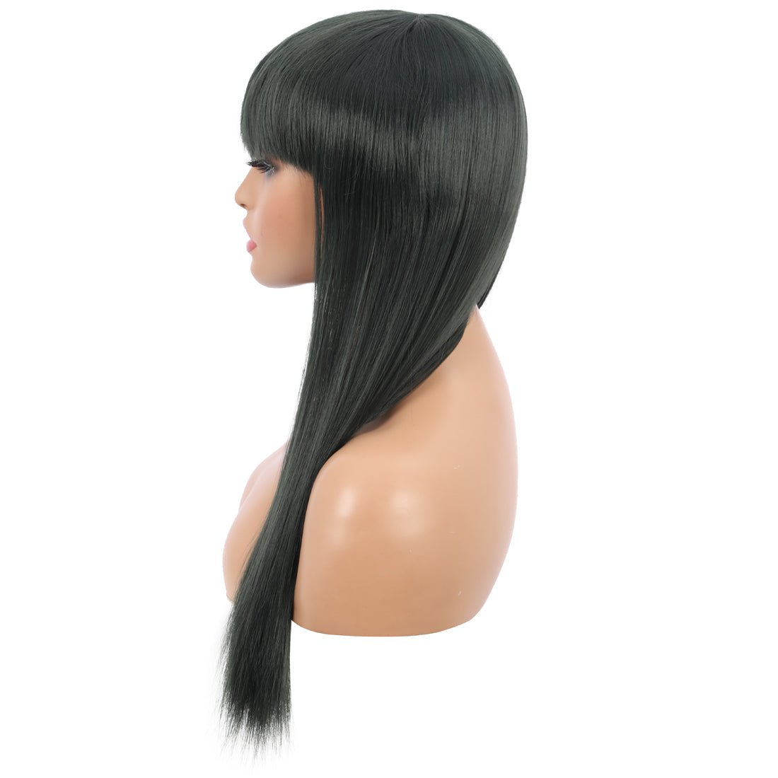 22" Long Straight Silky Smooth Synthetic Hair Wigs with Bangs for Women High Temperature Yaki Texture Full Hair Wigs for Women (Blackish Green)