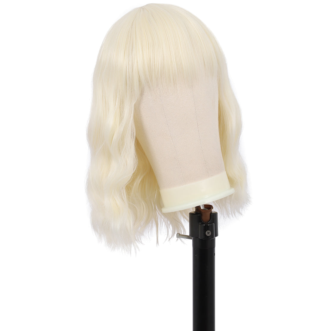 Short Synthetic Platinum blonde Wig with Hair Bangs Short Wavy Curly Wig for Women -Natural Looking and Heat Resistant Full Head Hair Replacement Wig for Daily Wear or Costume Wig