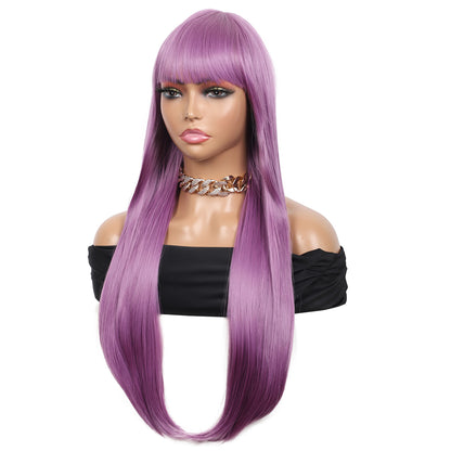 28 inches Platinum Blonde Wigs Women's Silky Long Straight Wig Heat Resistant Synthetic Wig With Bangs Hair Wig for Women