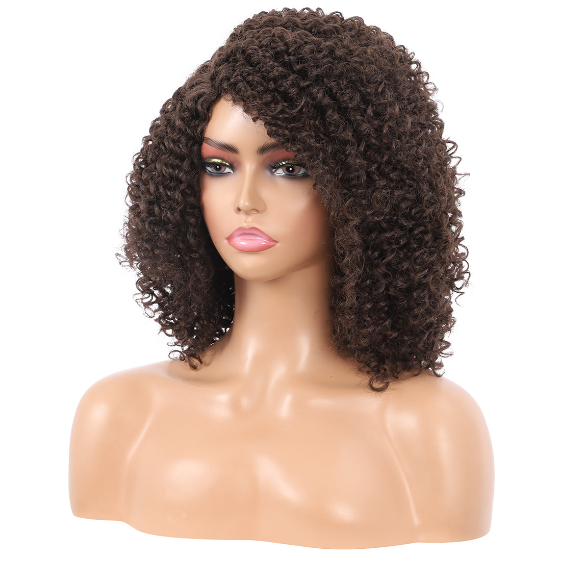 Short Afro Kinky Curly Wigs for Women Side Curved Side Part Natural Looking Big,Bouncy and Super Soft Premium Synthetic Afro Curls Wigs for Women Brown