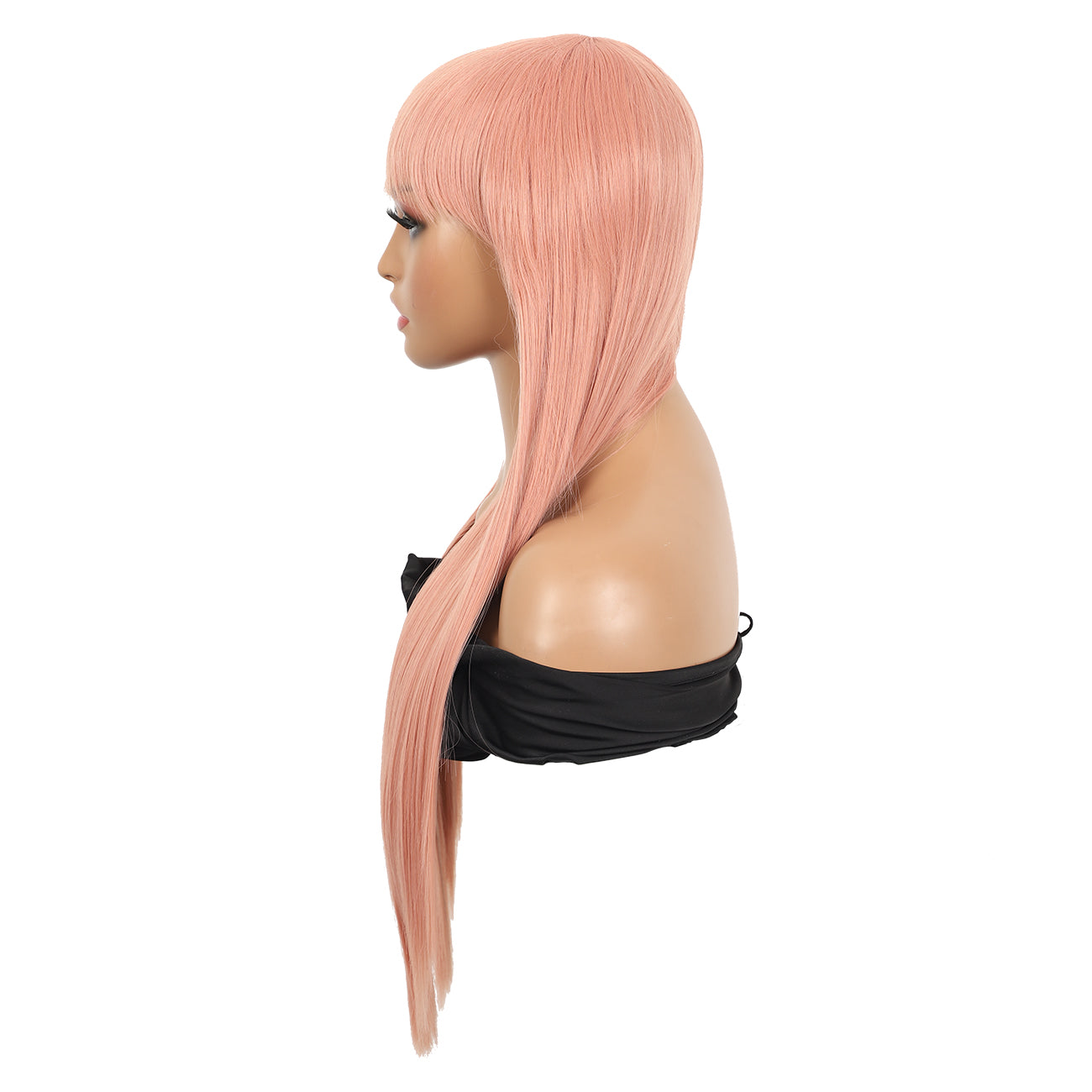 28 inches Pink Wigs Women's Silky Long Straight Wig Heat Resistant Synthetic Wig With Bangs Hair Wig for Women