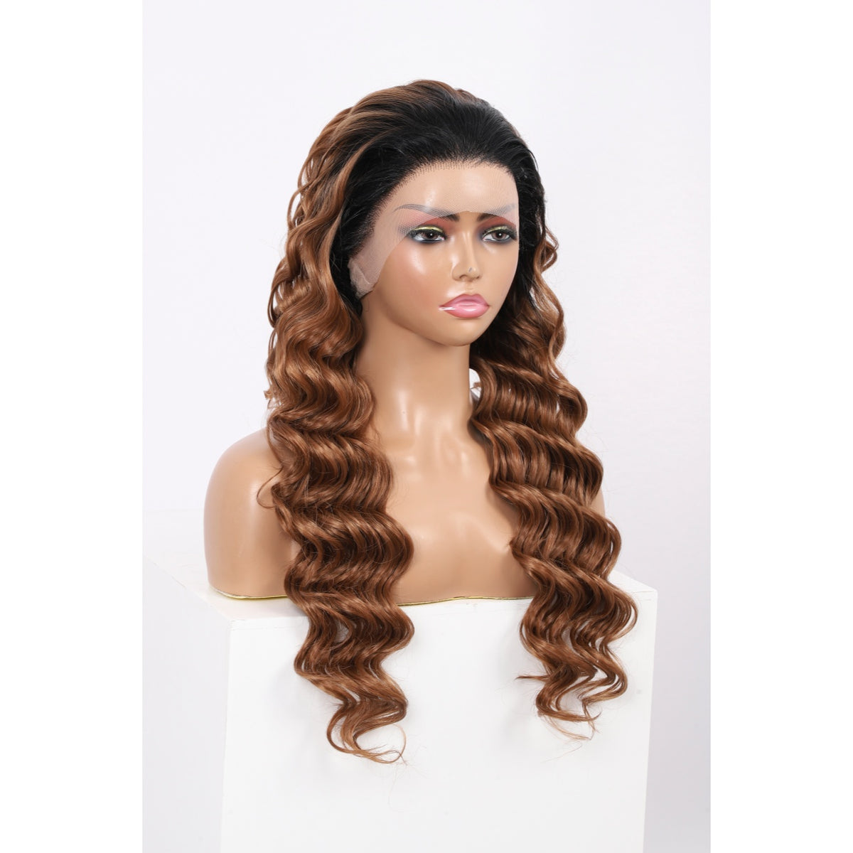 24 Inch Long Loose Deep Wave Wig Synthetic Lace Front Wig for Women Ombre Mix Brown Curly Wig Darily Party Dress Women Wigs