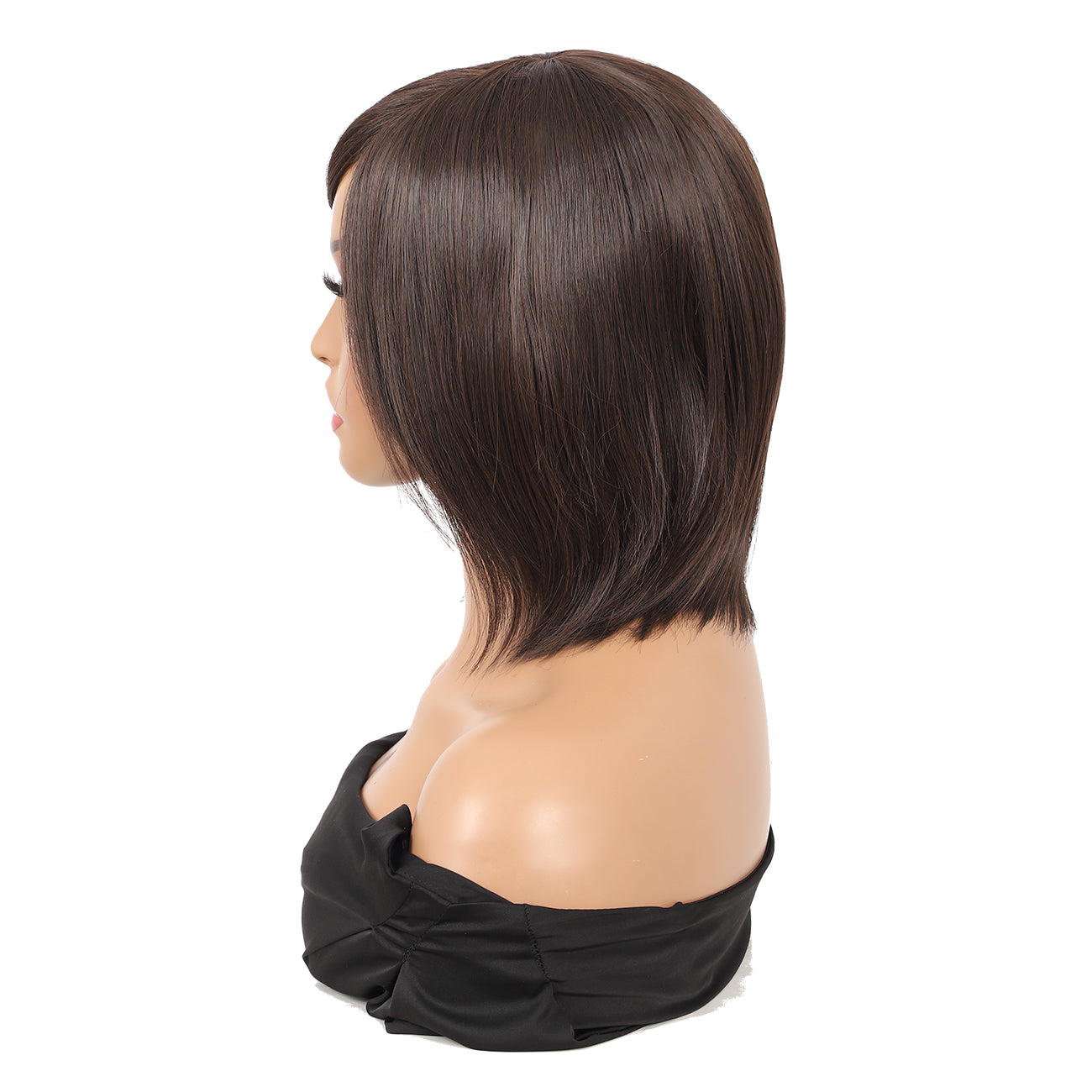 10'' Women's Edge Lace Brown Short Bob Wig with Hair Bangs Natural Looking Synthetic Wigs for Daily