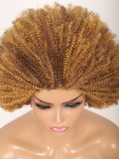 Big Bouncy Full Thick Short Afro Kinky Curly Wigs for Blonde Lightweight Synthetic Hair Wigs 150% Density Natural Looking Fluffy Hair Replacement Wig