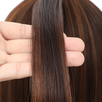 Bob Wigs for Women Short Straight Bob Wig with Hair Bangs Natural Looking Heat Resistant Synthetic Hair Wigs for Women 13 Inches (Brown Highlights)