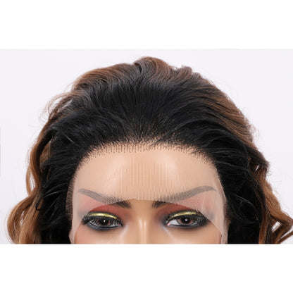 24 Inch Long Loose Deep Wave Wig Synthetic Lace Front Wig for Women Ombre Mix Brown Curly Wig Darily Party Dress Women Wigs