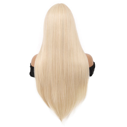 28 inches Light Blonde Wigs Women's Silky Long Straight Wig Heat Resistant Synthetic Wig With Bangs Hair Wig for Women