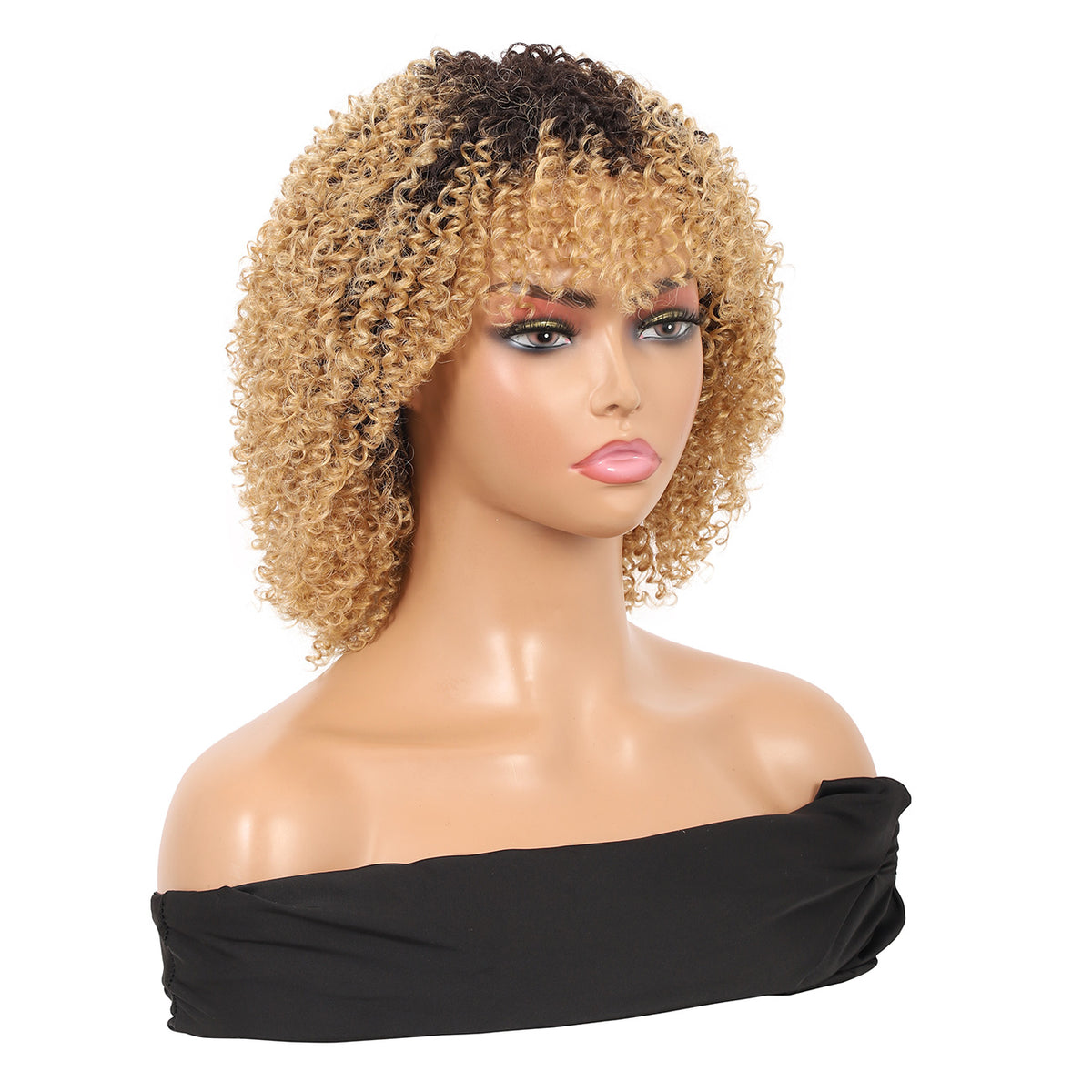 8" Synthetic Short Afro Kinky Curly Wigs for Black Women Realistic Curly Wigs with Hair Bangs Lightweight Soft Bouncy Curls Hair Wigs（Ombre blonde 1）