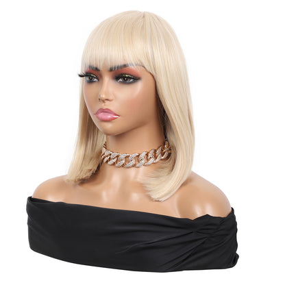 Bob Wigs for Women Short Straight Bob Wig with Hair Bangs Natural Looking Heat Resistant Synthetic Hair Wigs for Women 13 Inches (Light Blonde)