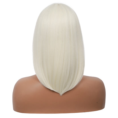 Bob Wigs for Women Short Straight Bob Wig with Hair Bangs Natural Looking Heat Resistant Synthetic Hair Wigs for Women 13 Inches (Platinum Blonde)