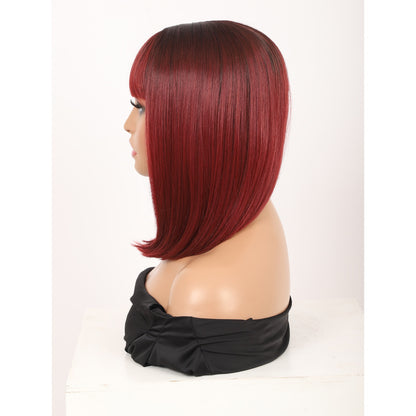 Bob Wigs for Women Short Straight Bob Wig with Hair Bangs Natural Looking Heat Resistant Synthetic Hair Wigs for Women 13 Inches (Burgundy)