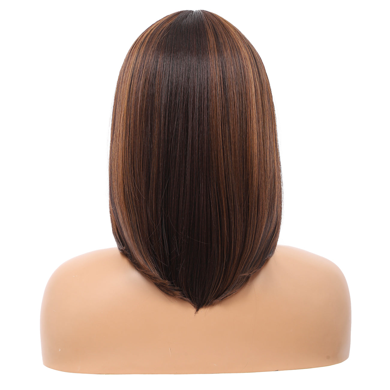 Bob Wigs for Women Short Straight Bob Wig with Hair Bangs Natural Looking Heat Resistant Synthetic Hair Wigs for Women 13 Inches (Brown Highlights)