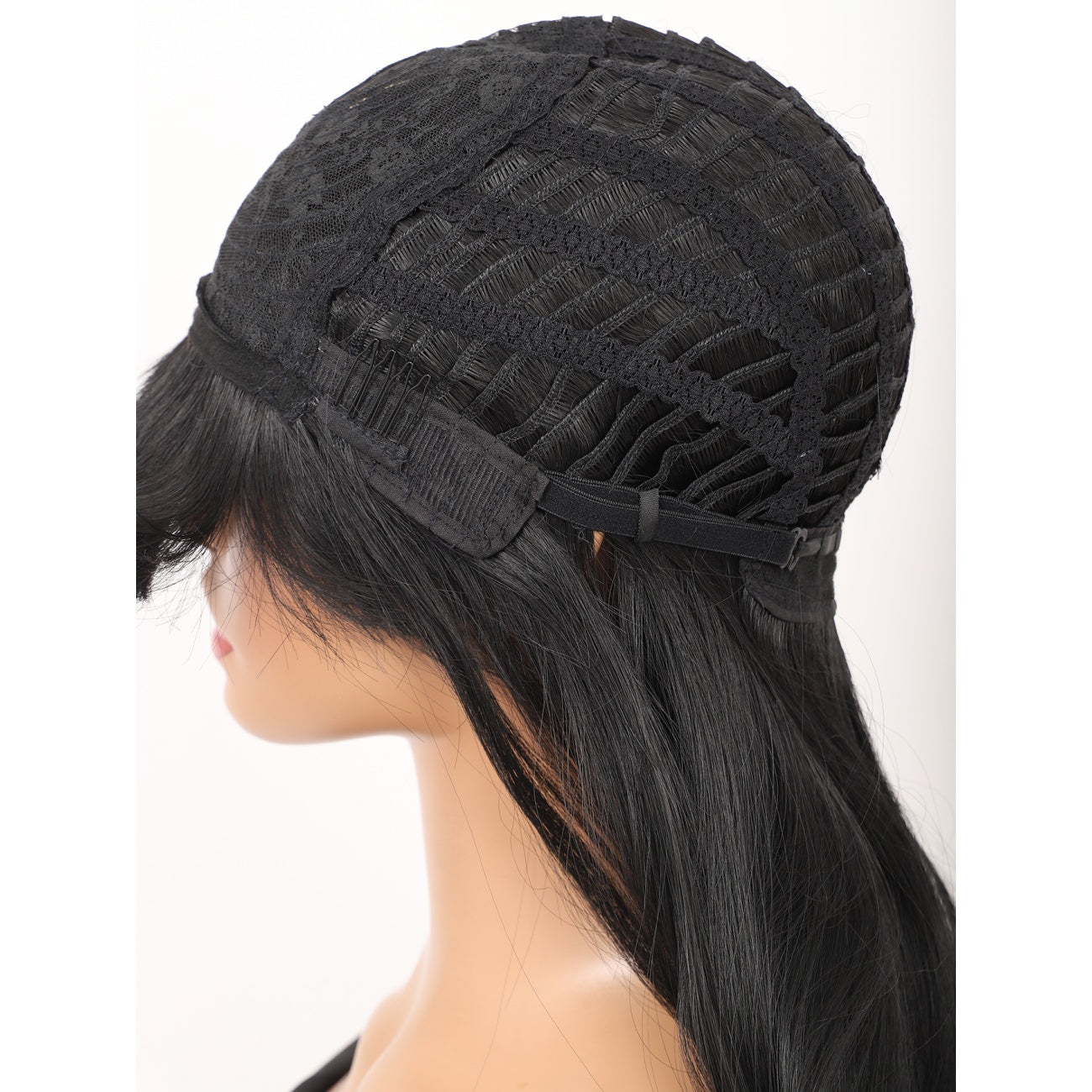 22" Long Straight Silky Smooth Synthetic Hair Wigs with Bangs for Women High Temperature Yaki Texture Full Hair Wigs for Women (Black)