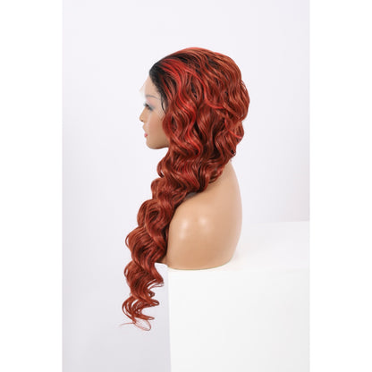 24 Inch Long Loose Deep Wave Wig Synthetic Lace Front Wig for Women Ombre Mix Red Curly Wig Darily Party Dress Women Wigs