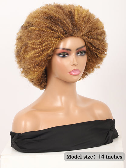 Big Bouncy Full Thick Short Afro Kinky Curly Wigs for Blonde Lightweight Synthetic Hair Wigs 150% Density Natural Looking Fluffy Hair Replacement Wig