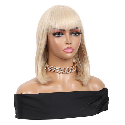 Bob Wigs for Women Short Straight Bob Wig with Hair Bangs Natural Looking Heat Resistant Synthetic Hair Wigs for Women 13 Inches (Light Blonde)