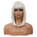 Bob Wigs for Women Short Straight Bob Wig with Hair Bangs Natural Looking Heat Resistant Synthetic Hair Wigs for Women 13 Inches (Platinum Blonde)