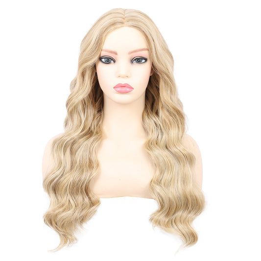 18 Inch T‑Part Lace Front Wig Middle Part Long Water Wave Wig Synthetic Wigs Darily Party Dress Women Wigs（Light blonde）