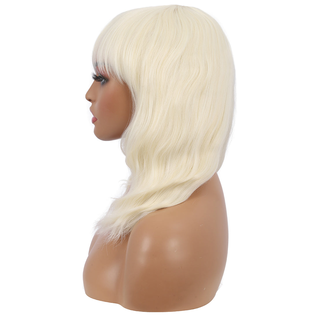 Short Synthetic Platinum blonde Wig with Hair Bangs Short Wavy Curly Wig for Women -Natural Looking and Heat Resistant Full Head Hair Replacement Wig for Daily Wear or Costume Wig