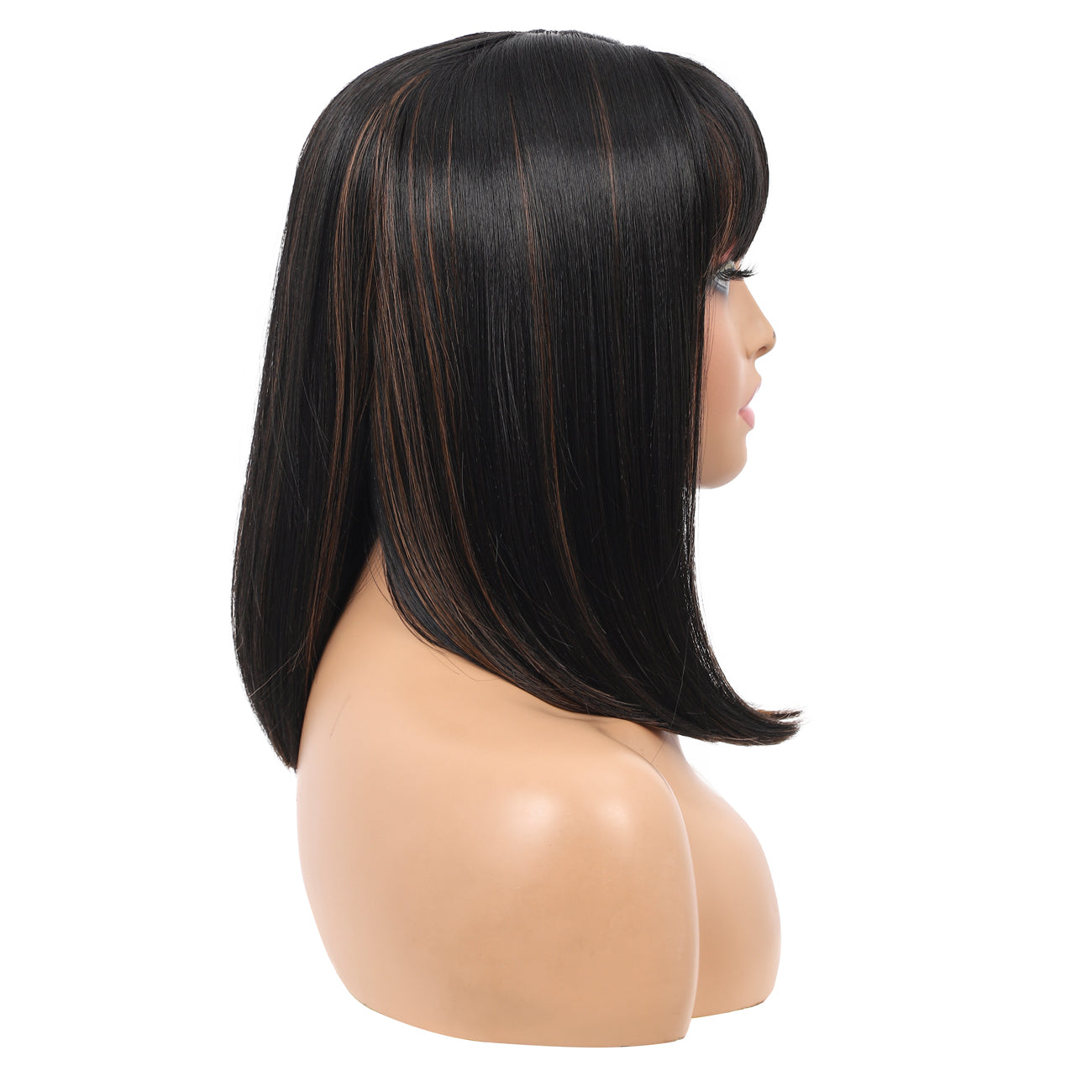 Bob Wigs for Women Short Straight Bob Wig with Hair Bangs Natural Looking Heat Resistant Synthetic Hair Wigs for Women 13 Inches (Mix Black Brown)