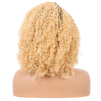 Short Afro Kinky Curly Wigs for Women Side Curved Side Part Natural Looking Big,Bouncy and Super Soft Premium Synthetic Afro Curls Wigs for Women Ombre Blonde