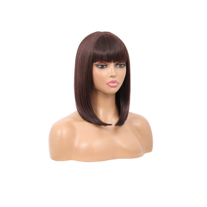 Bob Wigs for Women Short Straight Bob Wig with Hair Bangs Natural Looking Heat Resistant Synthetic Hair Wigs for Women 13 Inches (Dark Brown)
