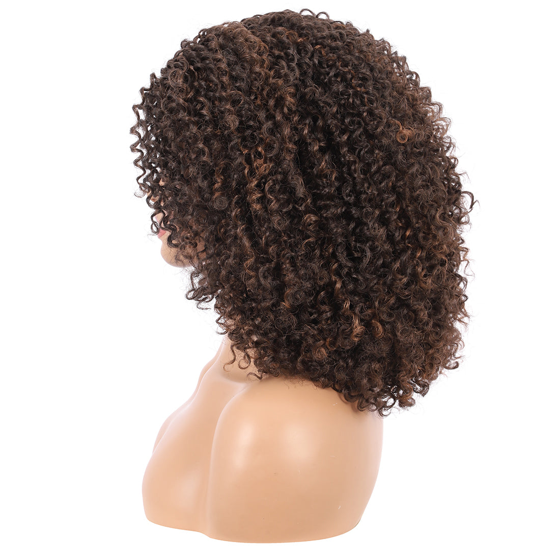 Short Afro Kinky Curly Wigs for Women Side Curved Side Part Natural Looking Big,Bouncy and Super Soft Premium Synthetic Afro Curls Wigs for Women brown highlights