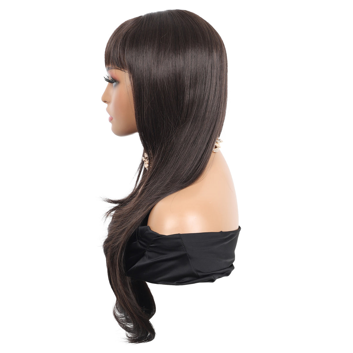 26 Inch Long Straight Synthetic Wig with Bangs Silky Full Hair Wigs for Women, Dark Brown