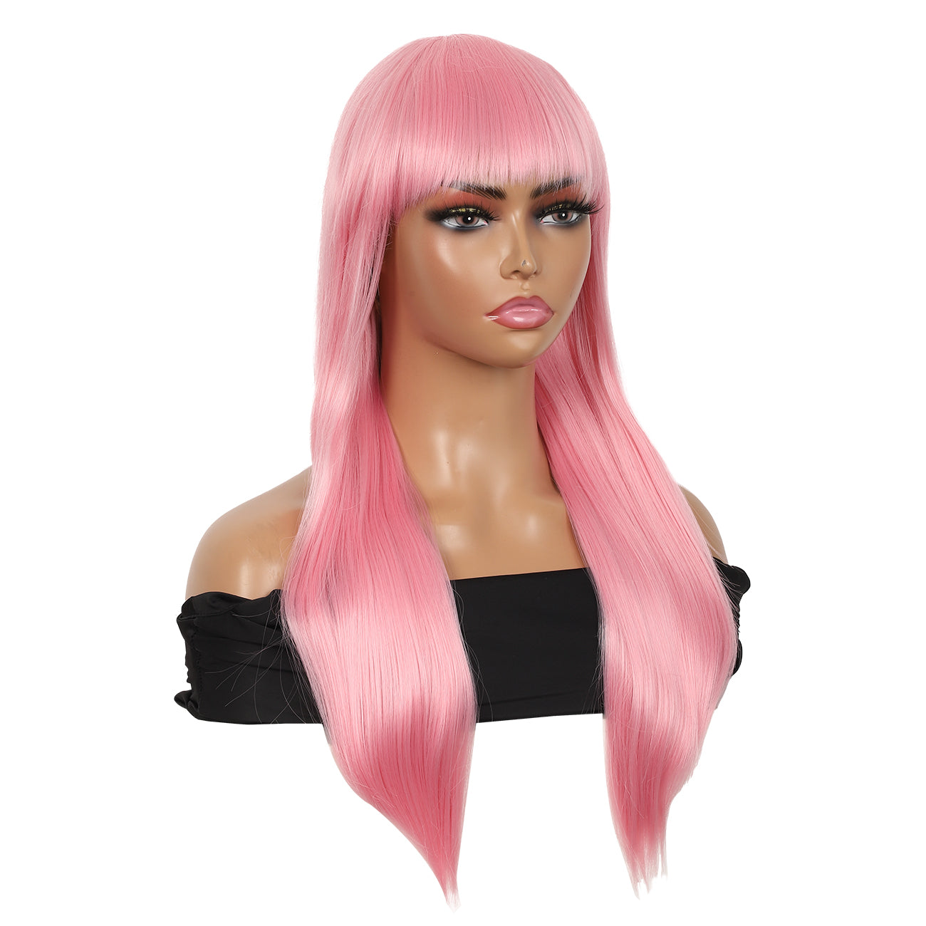 22" Long Straight Silky Smooth Synthetic Hair Wigs with Bangs for Women High Temperature Yaki Texture Full Hair Wigs for Women (Light Pink)