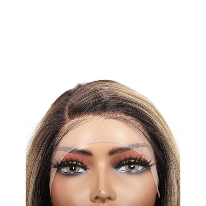 24 Inch Long Curly Wig Side Part  Loose Wave Wig Synthetic Lace Front Wig for Women Ombre Brown Blonde